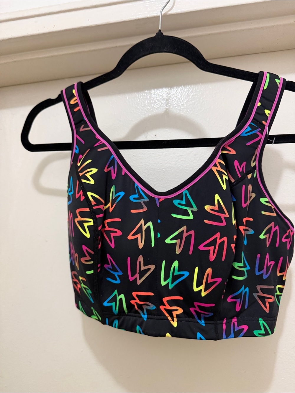 Cacique Black Crop Tank with Neon Heart Motif
